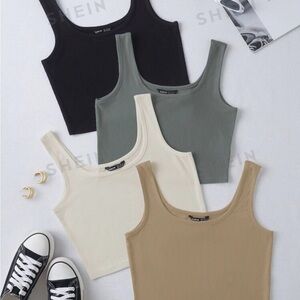 SHEIN Black and Green Fitted Crop Tank Tops Sleeveless
